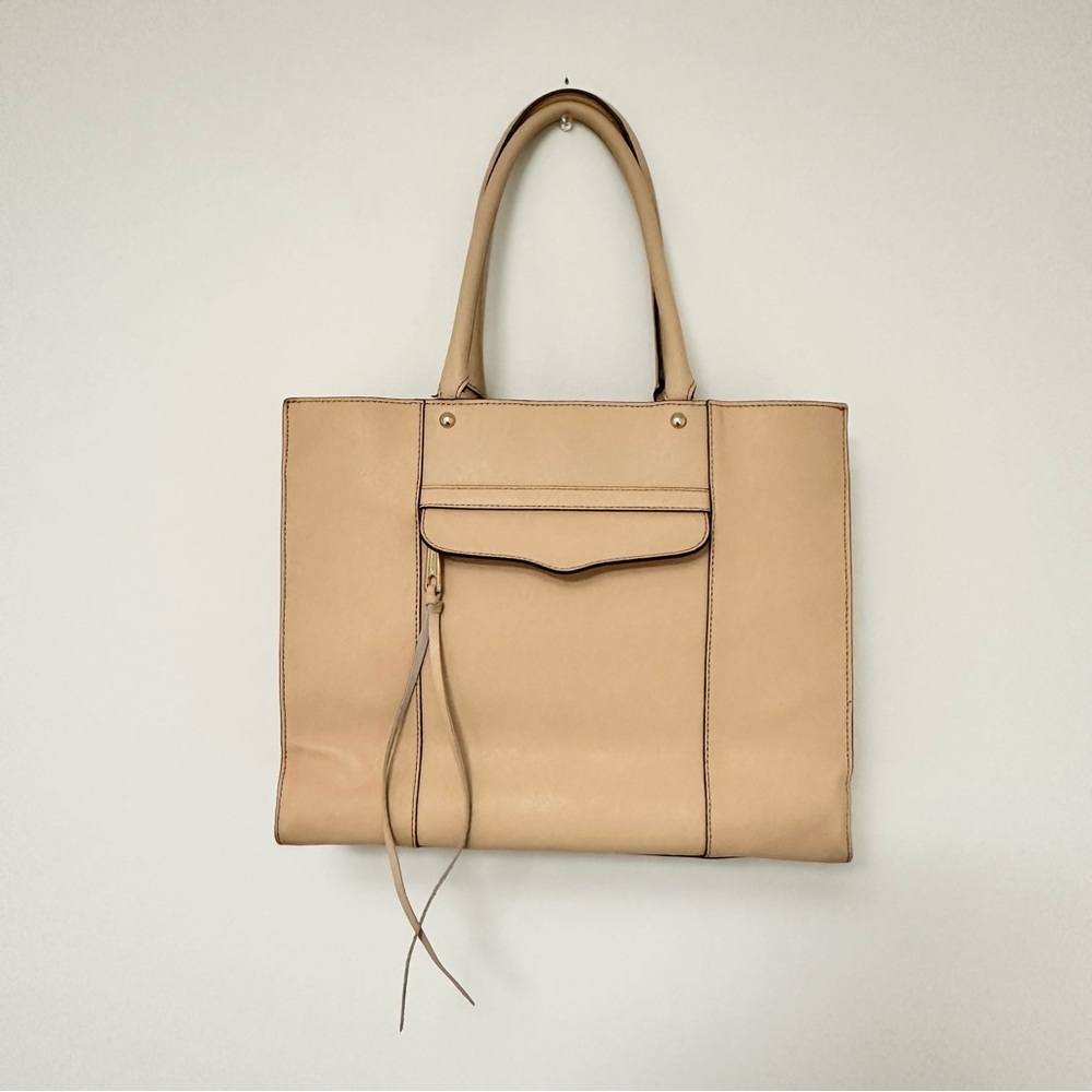 Rebecca Minkoff Medium MAB Tote Handbag Saffiano Leather Biscuit Beige Limited